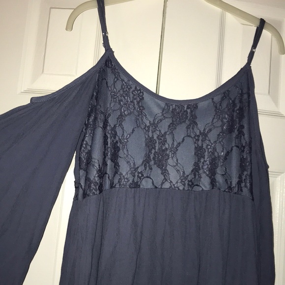 Blue boho flowy mini off the shoulder tank DRESS - Picture 4 of 7